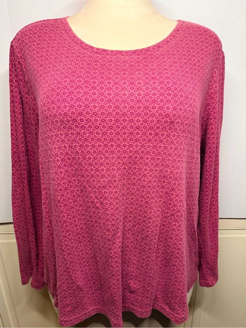 Basic Editions 2X Geometric Print 100% Cotton Relaxed Long Sleeve Top Grannychic